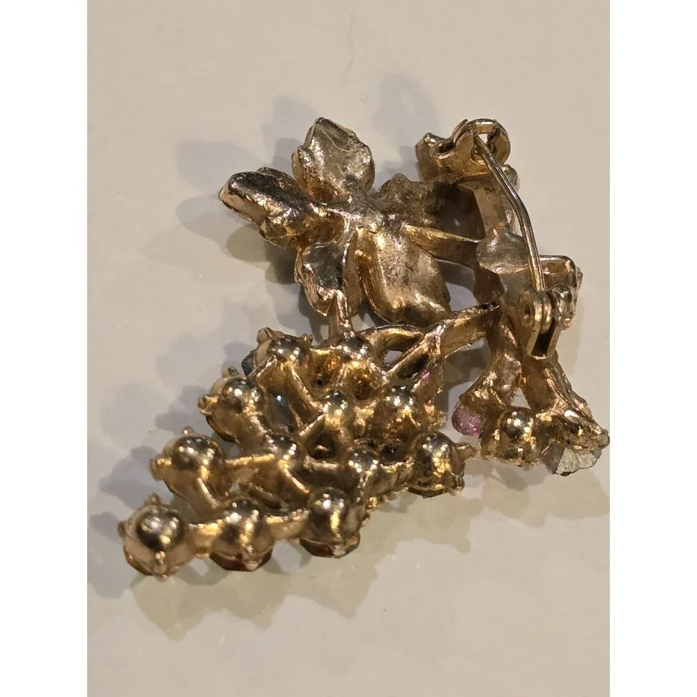 Vintage Fruit Salad Style Rhinestone Grape Floral Brooch Multicolor Pin #1398